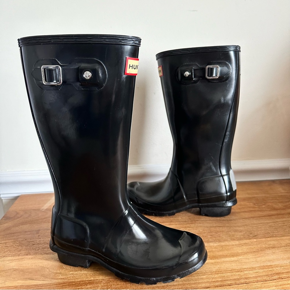 Hunter Big Kids Original Gloss Black Rubber Rain Boots Size 2 Waterproof